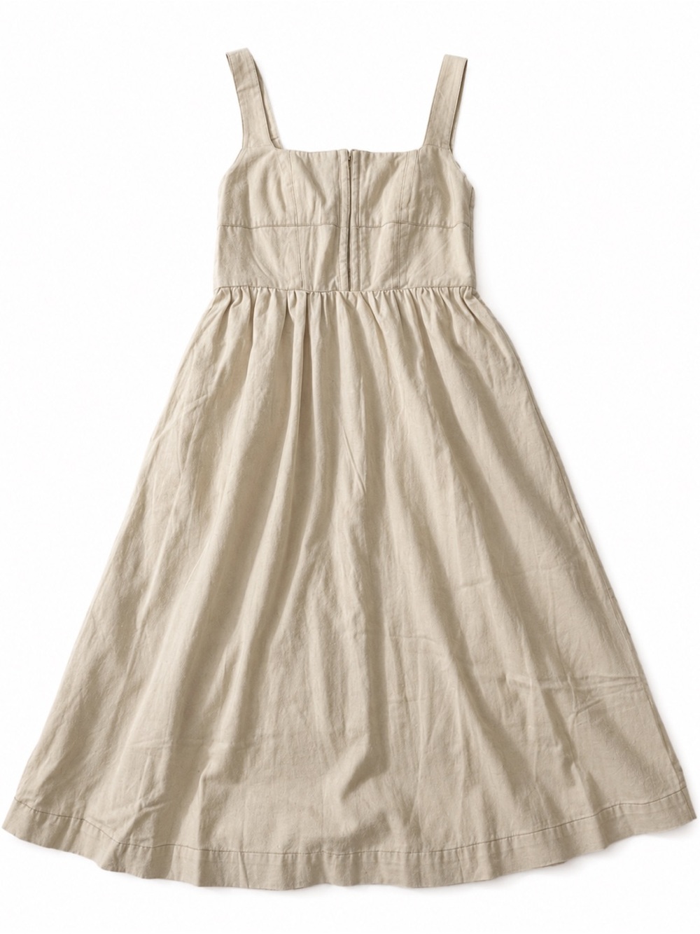 NWT Boutique 100% Cotton Corset Midi Dress Pockets Oatmeal Medium - Picture 3 of 13